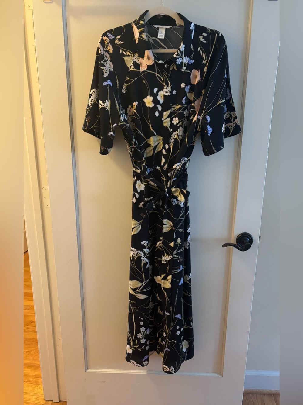 Like New Tie- Belt Shirt Dress. H&M Black Floral Midi Dress - Picture 5 of 7